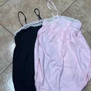 Elegant Lace Trim Nightgown Set - Black & Pink